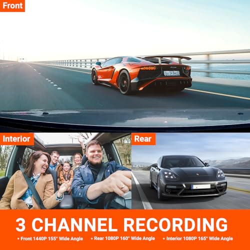 VANTRUE N4 3 Channel Dash Cam, 4K+1080P Dual Channel, 1440P+1440P+1080P Front Inside Rear Three Way Triple Car Dash Camera, IR Night Vision,