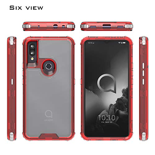 EnCASEs 3 in 1 Full Body Cell Phone Case for Alcatel 3V 2019, Heavy Duty Front & Back Hybrid Case, Shockproof Bumper Case Cover, Red