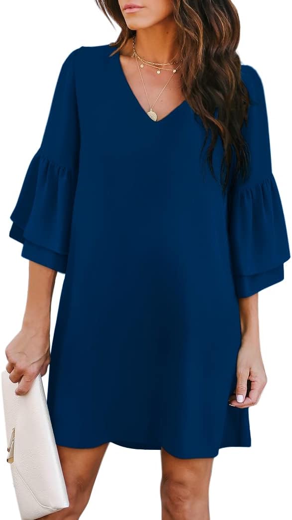 BELONGSCIWomen's 2025 Summer Dress Sweet & Cute V-Neck Bell Sleeve Mini Shift Dress, Perfect for Wedding or Graduation