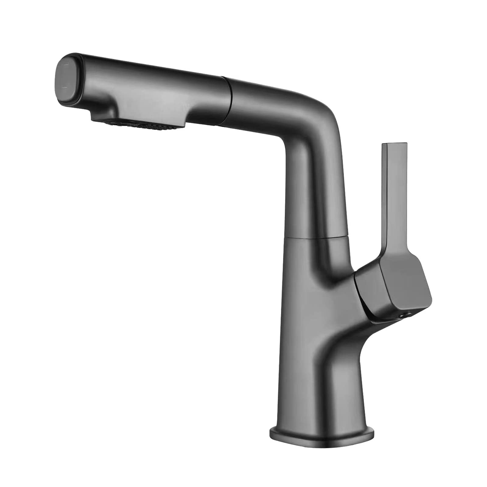Bathroom Sink Faucet with Pull Down Sprayer Liftable Brass hot and Cold Single Handle Hole Retractable, for,Grey(Gris)