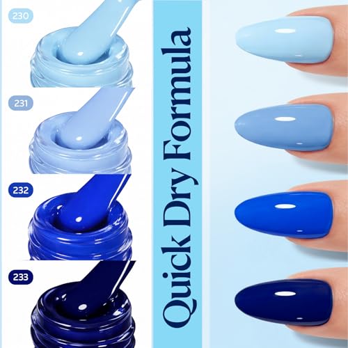 Image of AZUREBEAUTY Nail Polish Set, Quick Dry Non-Gel Fingernail Polish, 4 Colors(Sky Baby Royal Navy Blue) Glossy DIY At-Home Manicure Gift Set for Women