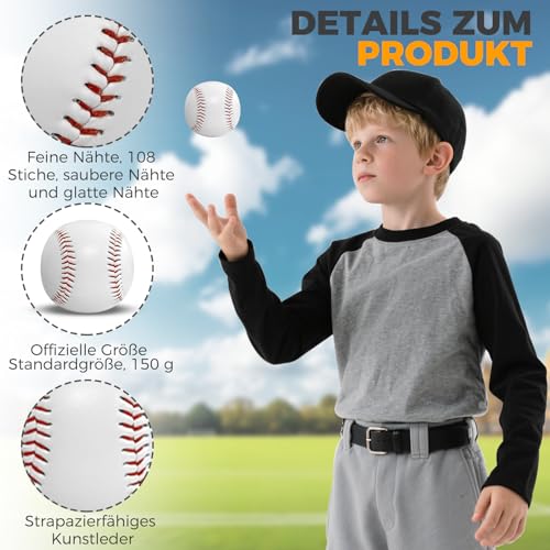 LeapBeast Professionelle Baseballs 9 Inch, Handgenäht Baseballs, Hart Holz/Weiche Gummikern Basebälle für Erwachsene, Jugendtraining, Professionelle Baseballspiele (3PCS, Harter Ball)