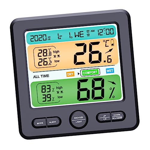 Abaodam 1Pc High Precision Hygrometer Clock with LED Display Wall Mounted Tabletop No Battery Required for Home Office Bedroom and Study Decor