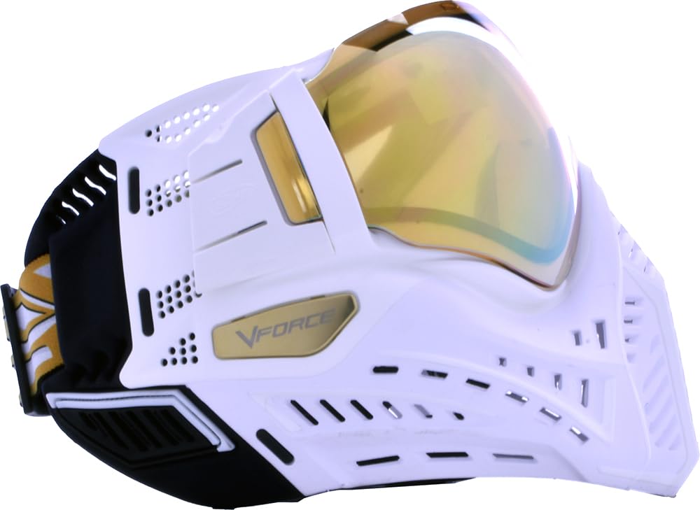 V-Force Profiler 2.0 Thermal Lense Paintball Mask Goggles - White/Gold SE w/PBB Barrel Plug