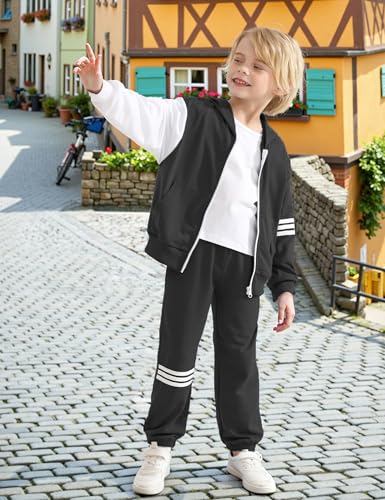 Boy's Pants Set - 2 Piece Fall Outfits ColorBlock Long Sleeve Zipper Hooded and Pants Casual Clothes 6-16 Years4
