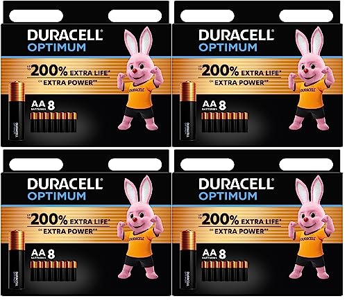 32 x Duracell AA Optimum (4 ampoules de 8 batteries) 32 piles (MX1500/STYLO/MIGNON)
