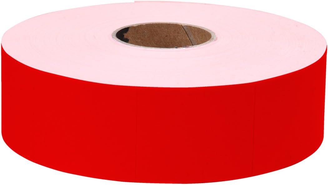 Fluorescent Red Removable Labels to fit Monarch 1110 Pricing Guns. 16 Rolls with 1 Free Ink Roller.
