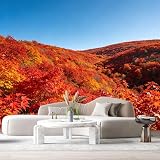 Murales di dimensioni personalizzate Autunno Foresta Paesaggio Pittura ad olio Alberi di acero rosso Vista montagna Tessuto murale autoadesivo rimovibile grande carta da parati per foto soggiorno