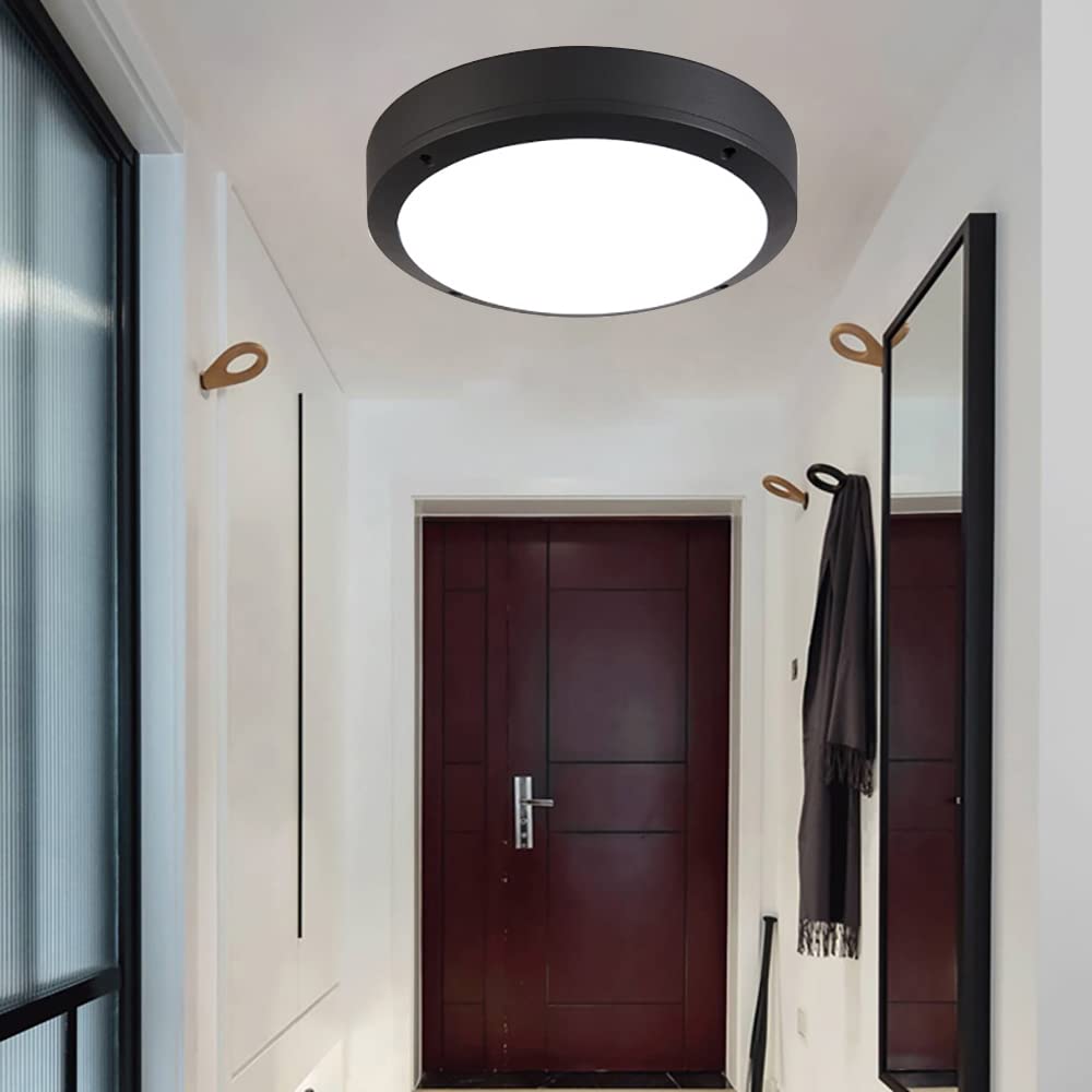 KZT Plafón LED con detector de movimiento IP65 impermeable lámpara sensor 18W Luz de Techo con Sensor de Microondas Aluminio redonda Lámpara de Techo para Baño Balcón Pasillo blanco frío Ø27.5CM