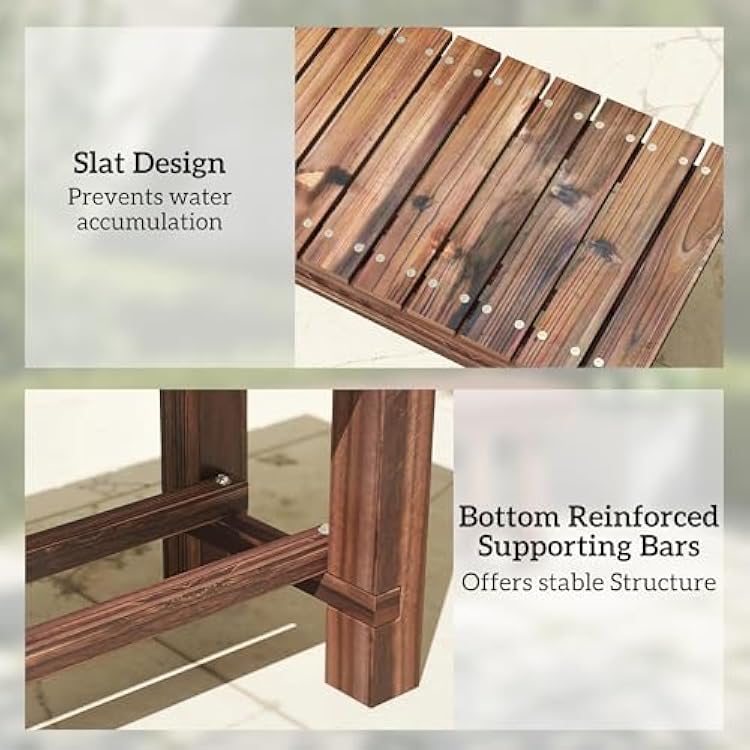 Outsunny 35.4 Wooden Garden Bench with Storage Shelf, 2 Seater, Suitable for Patio, Balcony, Outdoor Bench, Carbonized Wood