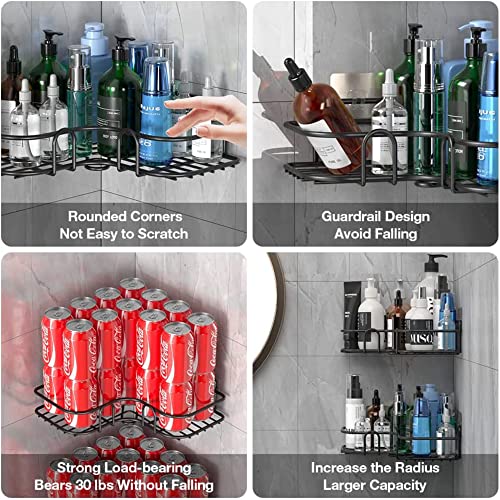 Image of (2-Pack Shelf Adhesive Bathroom & Kitchen Corner Storage Organizer Rack /Shelf Wall Mounted (No Drilling Required) | Bathroom Accessories Metal with Matt Finish (Black)