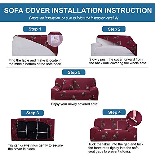 Uxcell Stretch Sofa Cover Floral Printed Couch Slipcover For Sofas Loveseat Armchair Universal Elastic Furniture With One Pillowcase, Large #TOP6