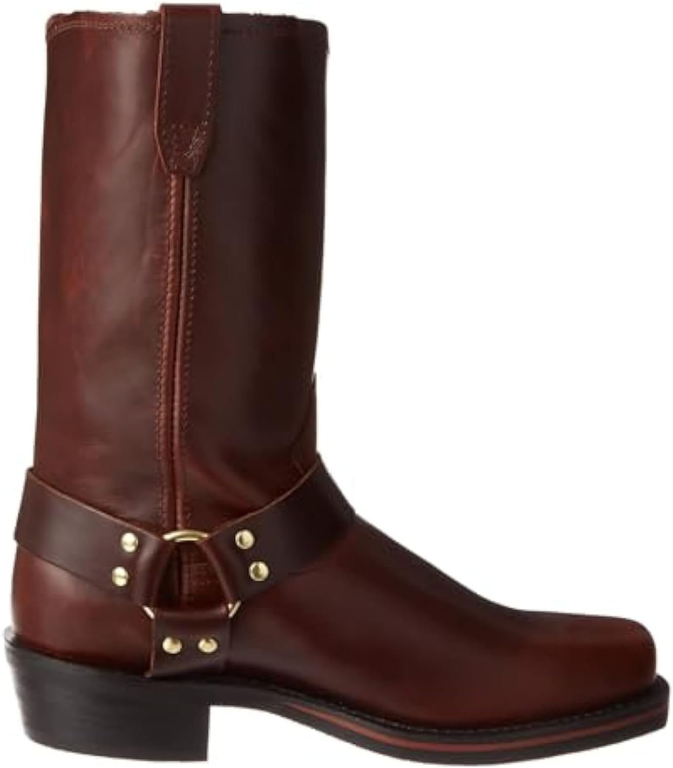 Premium Genuine Leather Motorcycle Boots Men with Harness Straps Mid Calf Pull On Western Boots for Riding and Casual Wear