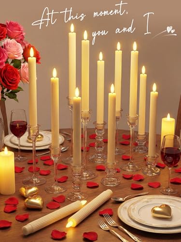Image of Retisee 30 Pcs 10 Inch Flameless Taper Candles LED Candles Bulk Battery Operated Taper Candle Flickering LED Candlesticks for Valentines Birthday Wedding Party Decor (Elegant Style,Ivory)