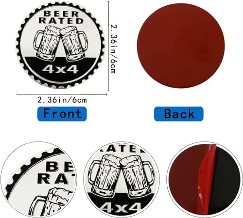 Image of Beer Badge Rated Car Emblem, 4 x 4 Metal Automotive Badge 3D Metal Car Badges Emblems Round Emblem Decals Car Badge Decals Stickers Compatible with Jeep Wrangler Vehicles Trucks SUV Accessories(ZS073)