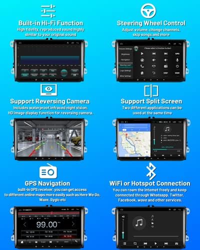 Hikity Android 11 Car Stereo for VW Polo Caddy Golf 9" Auto Radio Player 2GB+32GB GPS Navigation Built-in CarAutoPlay Support BT Full RCA Output WiFi DVR DAB+ OBD2 Canbus for VW Skoda Seat+Cam+Mic