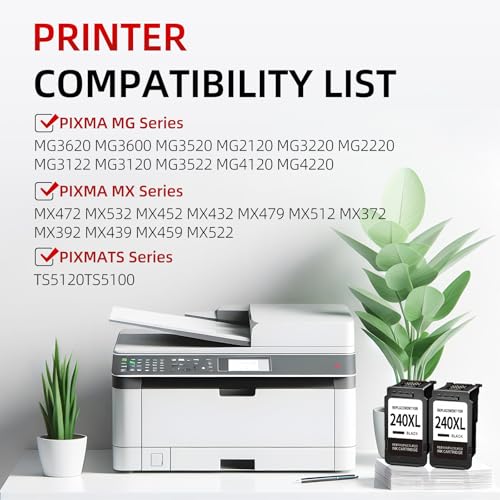 myCartridge 240XL Black Ink Cartridge Remanufactured for Canon 240XL Black Ink Cartridge Replacement for PG-240XL Black Ink Cartridges PG-240 XL Compatible with PIXMA MG3620 MG3600 MG3520,2 Pack