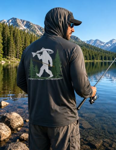 Image of FISHEAL Men's UPF 50+ Fishing Hoodie, Long Sleeve Sun Protection UV Shirts with Mask, Lightweight Quick Dry Outdoor Hooded