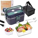 Eleckfun Electric Lunch Box Food Heater, 2 in 1 Heated Lunch Box for Car Truck Home Work Adults Food Heating, Leak Proof, 1.8L Removable Stainless Steel Container, 110V/12V/24V 80W