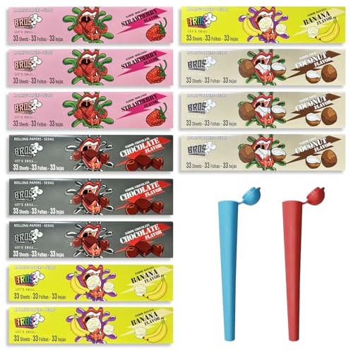 TAIHOBO Papel de Fumar, 4,4×11cm Papel Fumar Hecho a Mano, con 2 Tubos de Cigarrillos, 12 Librillos de 33 Hojas Cada Uno, para Tabaco de Liar para los Aficionados al Tabaco (4 Sabores)