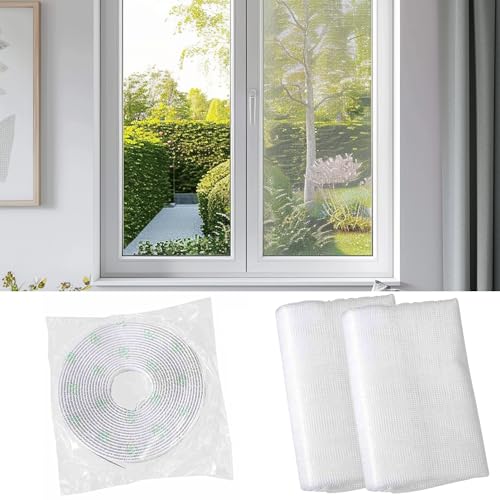 FALLENHELD Mosquitera para ventanas de 100 x 100 cm, juego de 2 unidades, color blanco, protección contra insectos con cinta de velcro autoadhesiva, fácil montaje sin taladrar