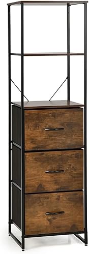 Cómoda de tela de 3 cajones, cómoda con parte superior de madera, unidad organizadora para armarios, dormitorio, cuarto de bebé, pasillo, marrón