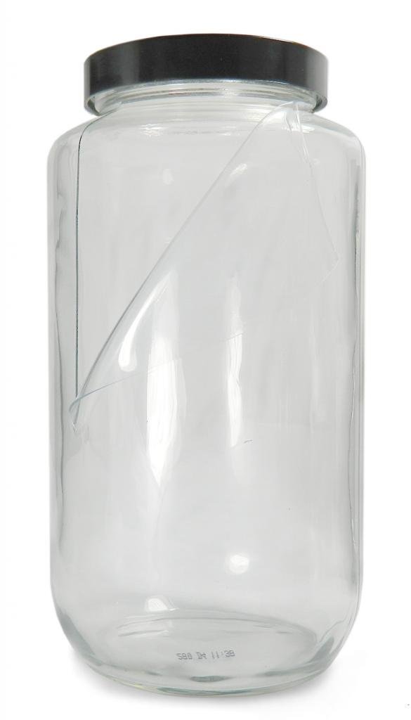 Qorpak GLC-02247 Safety Coated Clear Glass Standard Wide Mouth Bottle with 70-400 Black Phenolic Pulp/Vinyl Lined Cap, 94mm OD x 151mm Height, 32oz Capacity (Case of 12)