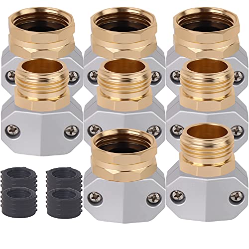 ERGAOBOY 8 Pcs Garden Hose Repair Fitting,Aluminum Connector with Zinc Clamps & Washers,Fit for 5 8  & 3 4  Garden Hose Connect