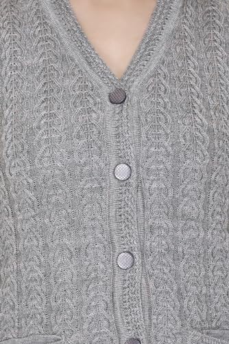 Image of aarbee Self Design Sleeveless V Neck Woollen Cardigan for Women with Front Pockets