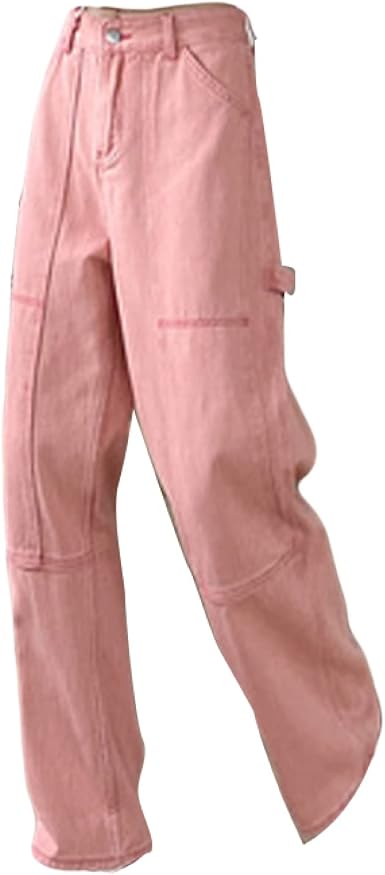 Amazon.com: Pantalones de pierna ancha, pantalones de mezclilla rosados  para mujer, estilo vintage, sueltos, de cintura alta, pantalones rectos  casuales sueltos : Ropa, Zapatos y Joyería