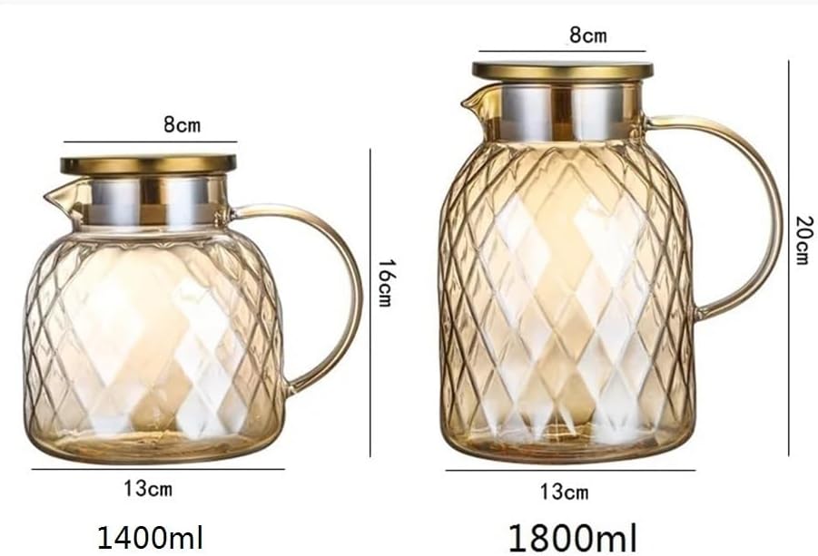 Tea Set Heat Resistant Glass Cold Water Pitcher Fruit Tea Kettle Jug Large Capacity For Home Use And Hospitality 1.4L Or .8L Teapot Set(1400ml)