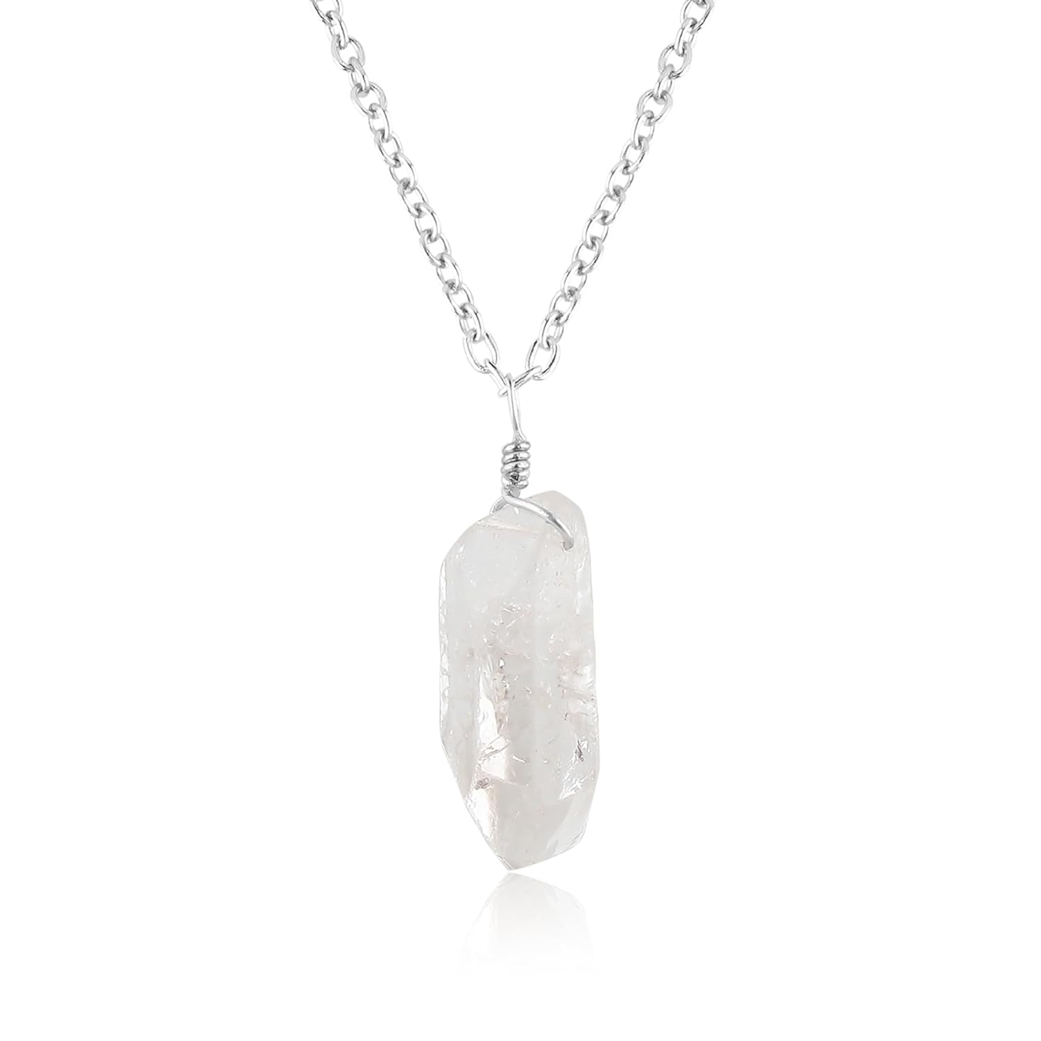 Natural Raw Herkimer Diamond Pendant Necklace, Rough Crystal, Healing Stone, Women Gift Jewelry, Dainty Necklace, Hypoallergenic Silver Chain 18 inch