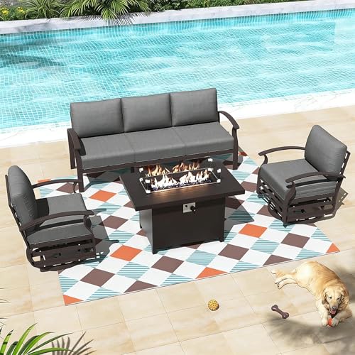 ALAULM Aluminum Patio Furniture Set with Propane Fire Pit Table