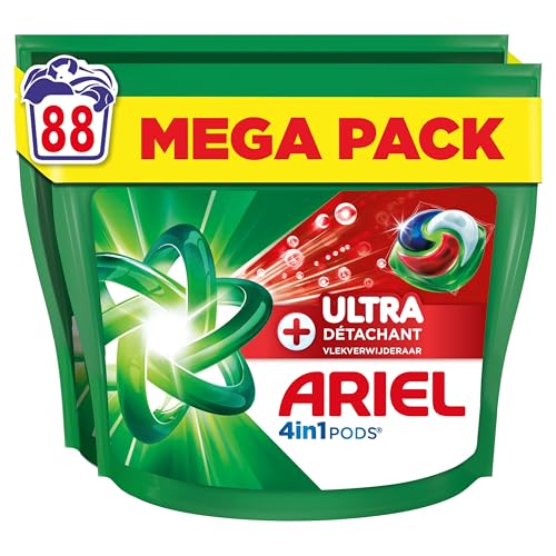 Ariel Pods 4en1 +Ultra Détachant, Lessive en Capsules, 88 Lavages (44x2), Élimine Même les Tâches Incrustées Depuis 7 Jours, Dissolution Rapide Même à Froid,...