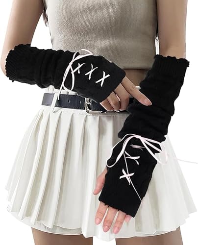 Photo de FloralGrace Armstulpen Niedliche Y2k Harajuku Japanischer Stil Lange Fingerlose Handschuhe Für Frauen Mädchen, Kalte Wetter Mode Lotila Arm Ärmel Daumenloch Handschuhe