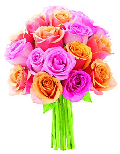 KaBloom-18 Orange&amp; Pink Rose Bouquet, Flowers for Valentine, Mother's Day