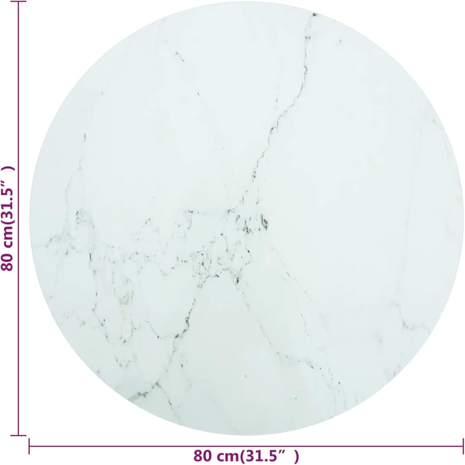 Tidyard Round Table Top Tempered Glass with Marble Design Replacement Tabletop White for Dining Tables, Coffee Tables, Garden Tables, Bar Tables 31.5 x 0.4 Inches (Diameter x T)