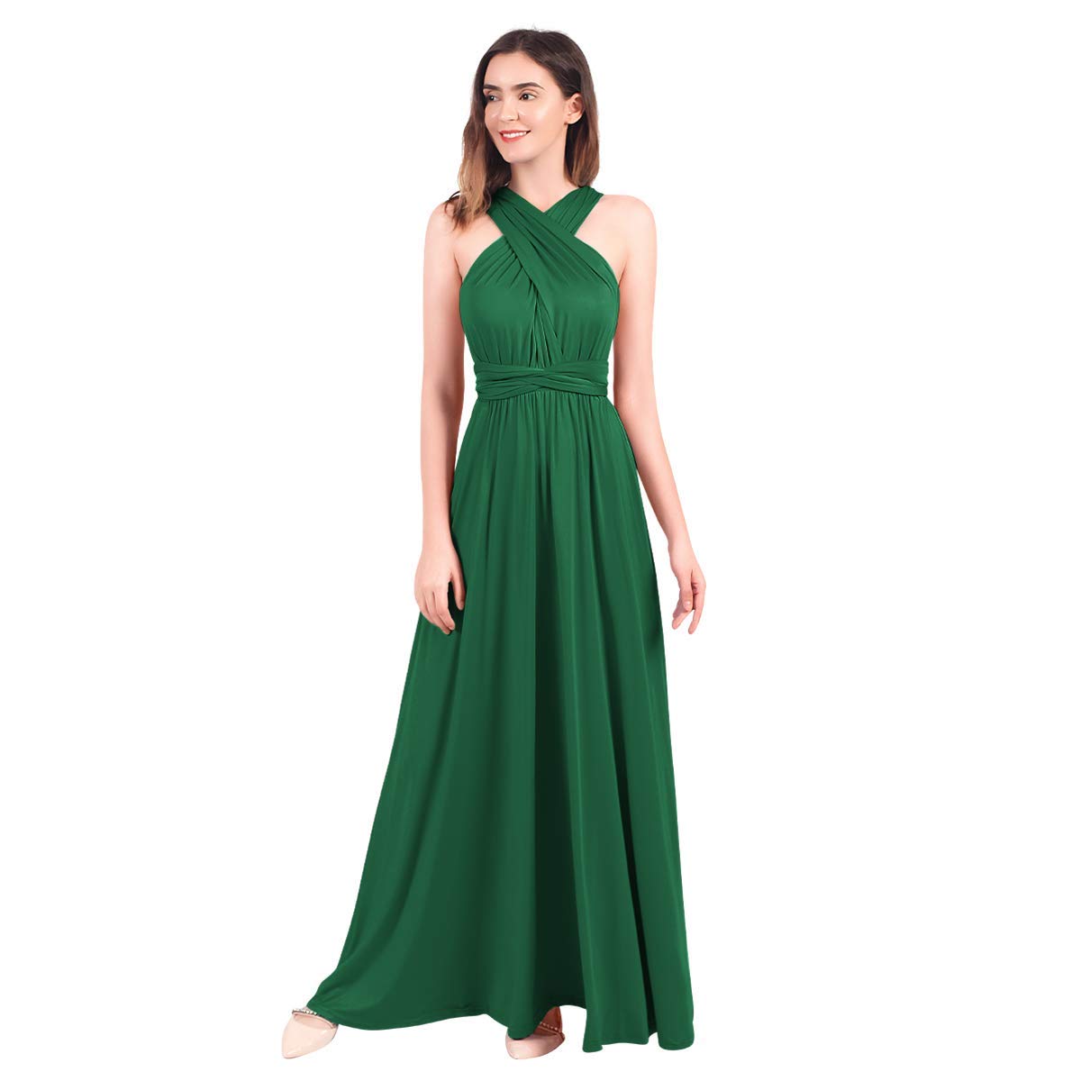 Ibtom Castle Women's Deep Green Sexy Convertible Multi Way Wrap Transformer Solid Cocktail Off Shoulder Wedding Bridesmaid Evening Long Maxi Dress Floor Length Bandage Pageant Prom Ball Gowns Xl
