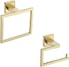 KES Bathroom Accessories Set Toilet Paper Holder Towel Ring SUS304 Stainless Steel Rustproof 2-Piece Modern Wall Mount Brushed Gold Finish, LA24BZ-21