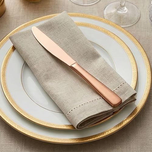 Image of 8.6 inch Rosegold Steak Knives Set of 4 - Food-Grade 18 /8 Stainless Steel Dinner Knives, Durable Mirror Polished Metal Silverware, Perfect for Home, Restaurant, and Gifting