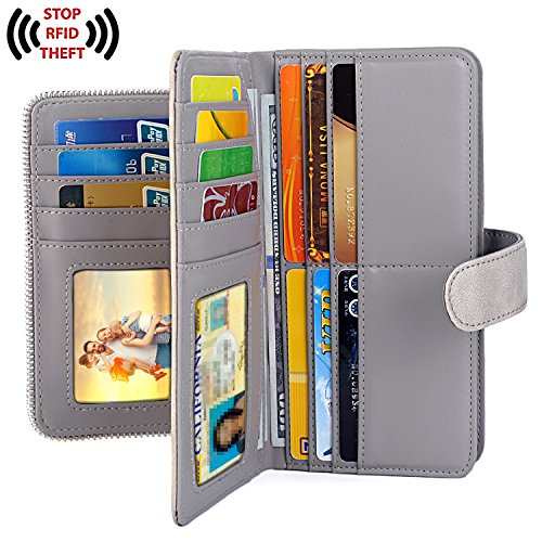 Image of UTO Wallet Women Vegan Leather Wristlet Snap Long Purse Credit Card Holder Elegant Clutch