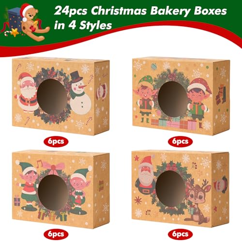 24pcs Christmas Cookie Boxes for Gift Giving - Bakery Boxes with Window