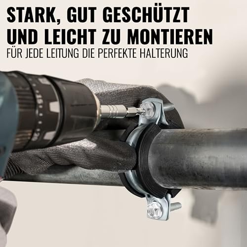 Poppstar 5x Schraubrohrschellen (Spannbereich 108-114 mm) mit Stockschrauben M8*90 und Dübeln, W1 Stahl verzinkt