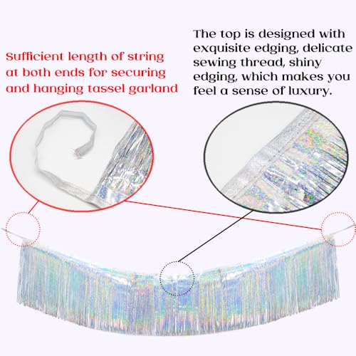 Image of Premium Glitter Silver Fringe Tinsel Garland for Party Decorations -4 Layers Thick, 2 Pack | LILF Foil Metallic Banner Party Streamers for Wedding Birthday Christmas Decoration Home Hanging