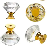 Puxador de Cristal com Base Dourada, Decorativo, 4 Peças, 25mm, para Armários e Gavetas