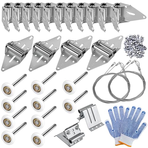 2026 Upgraded Garage Door Hardware Kit - 10 Nylon Rollers 15 Hinges 2 Top Brackets 2 x 118 Wire Ropes | Fits 16x7 and 18x7 Height Double By Romalon