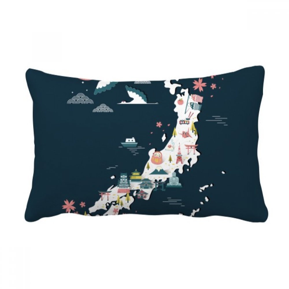 Coussin lombaire carte japonaise oreiller canapé multicolore 16x24 pouces