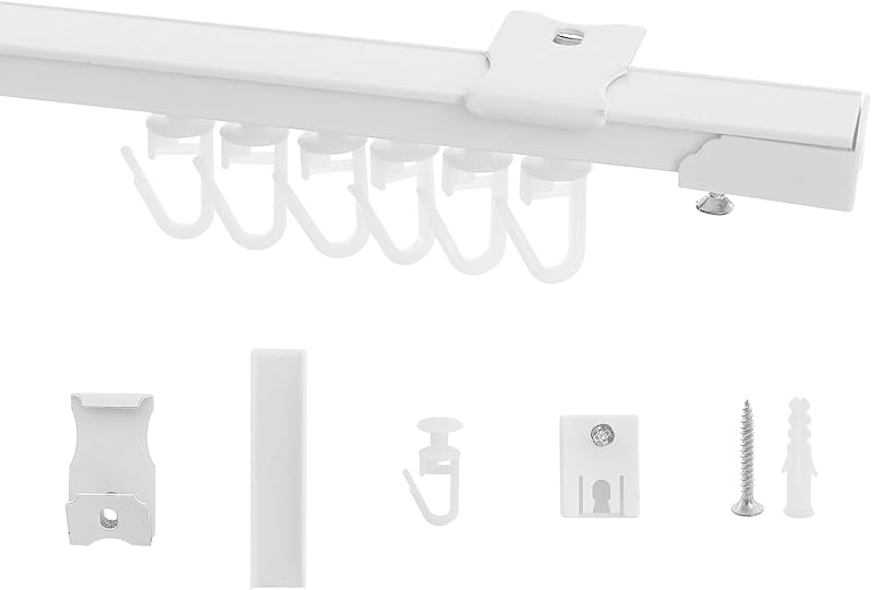 NICETOWN Mennyezeti Függönysín 60-140 cm - Fehér, Bővíthető Műanyag Függönykarnis Szett Hálószobába, Nappaliba, Konyhába - 16 Függönyakasztó