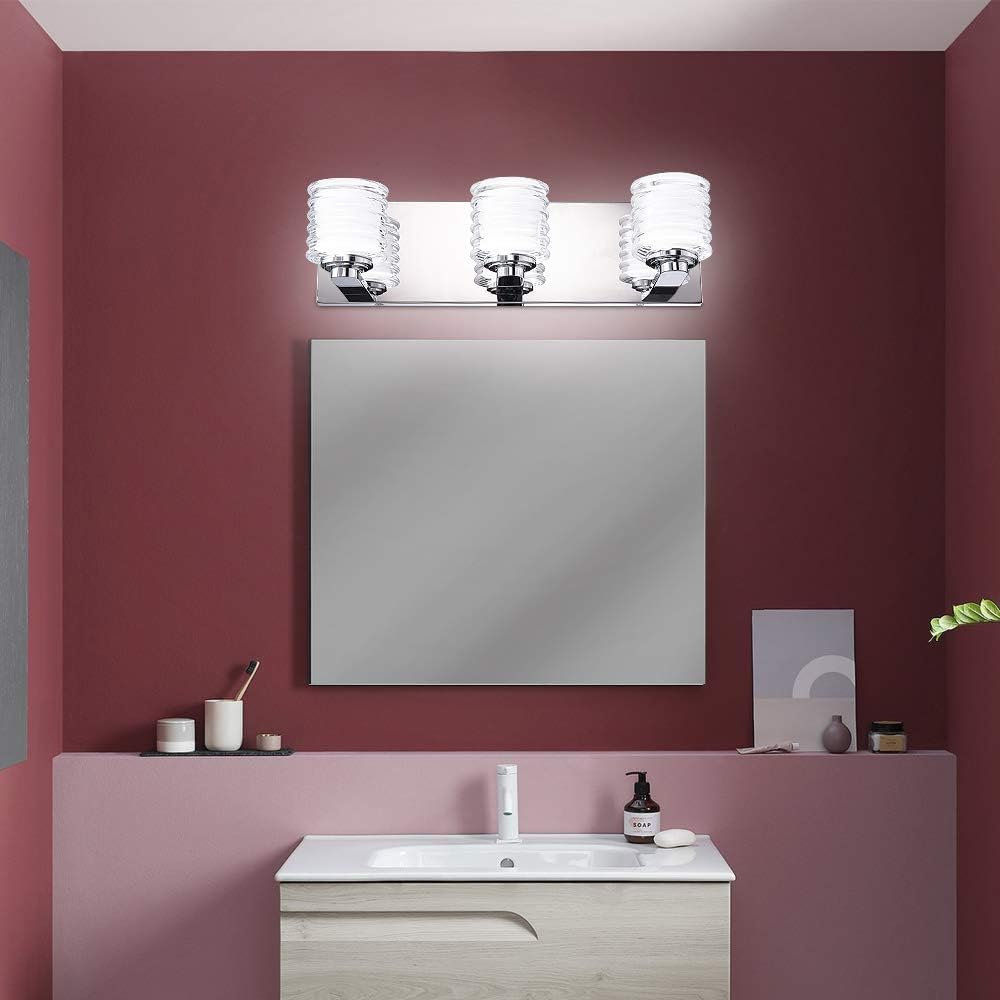 60% Off Discount Mateyrie 3 Light Bathroom Vanity Light Chrome Bathroom Light Fixtures Dimmable LED Vanity Lights Fixtures for Bathroom 5000K White Light 17 inch