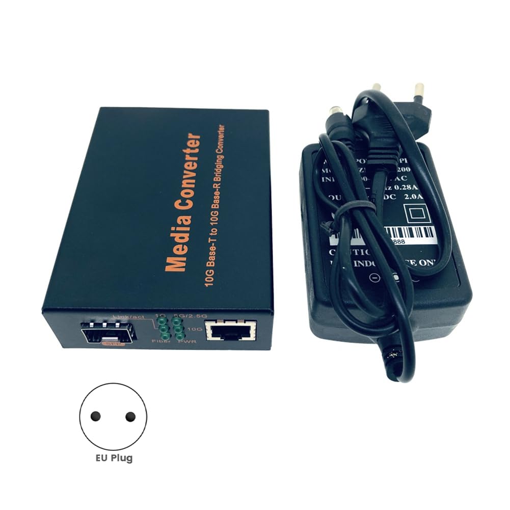 Convertisseur de Média en Fibre Optique + à + 10Gbps, Commutateur Ethernet 10Gbps RJ45 100M/1000M/10G, Prise EU.